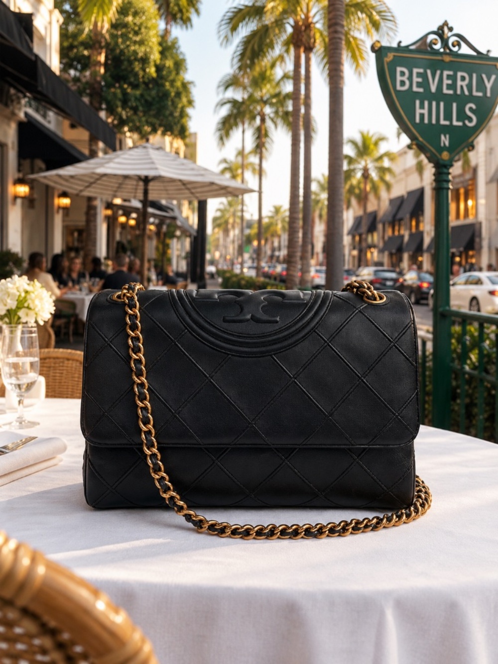 NEW Tory Burch Soft Fleming Black Leather Convertible Shoulder/Crossbody Bag